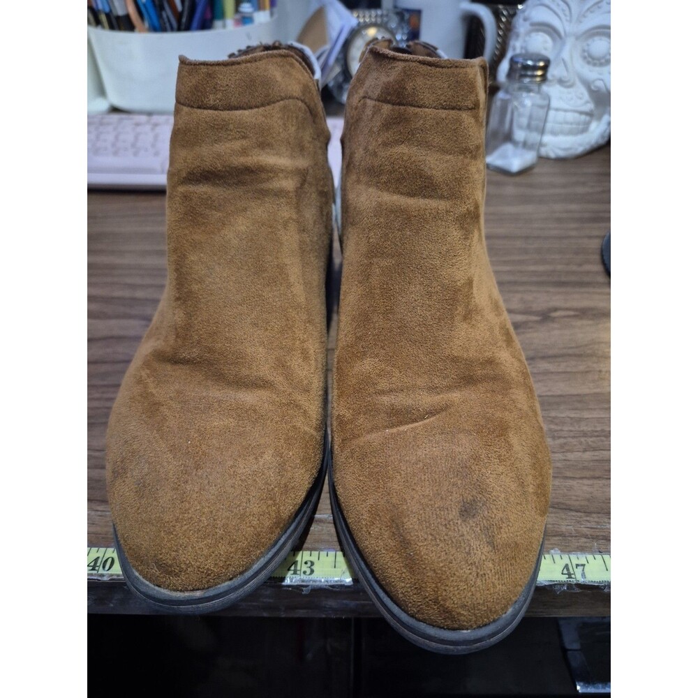 Pierre Dumas Size 10 Brown Faux Suede and Cow Print Ankle Booties 1.5" Heel - Picture 7 of 7